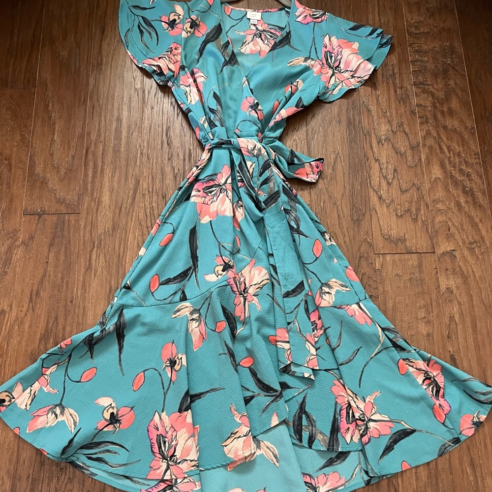 Faux Wrap Floral Midi
